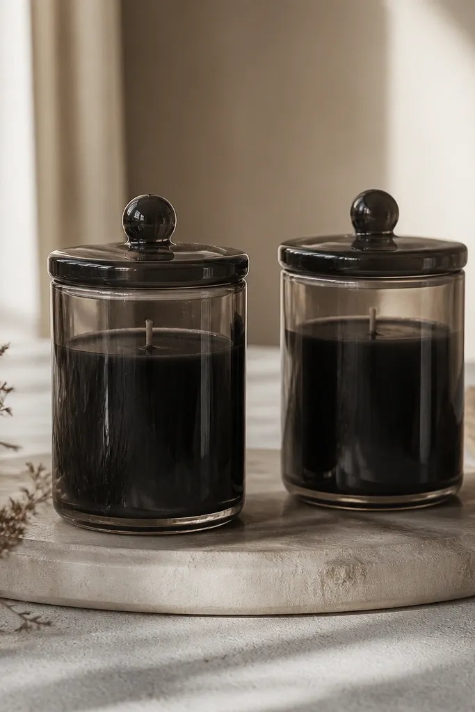 Two matching glass jars with lids, filled with dark wax. The labels are minimal, and the wicks look centered. The scent profile is Smoke + Cedar on the packaging.