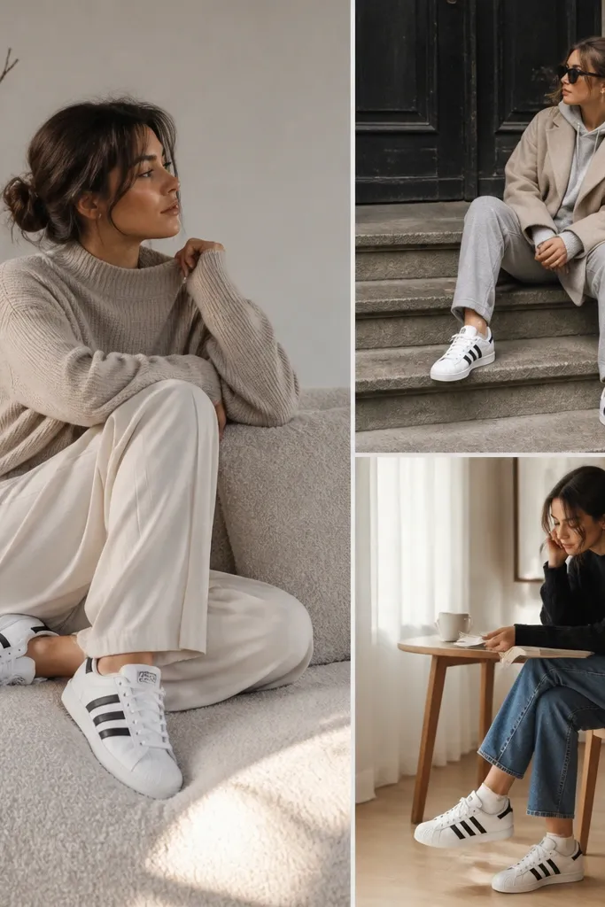 Cozy adidas superstar shoes outfit ideas