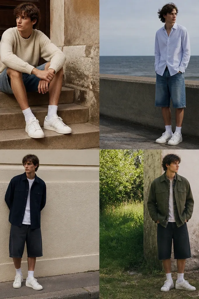 Seasonal adidas superstar outfit jorts ideas