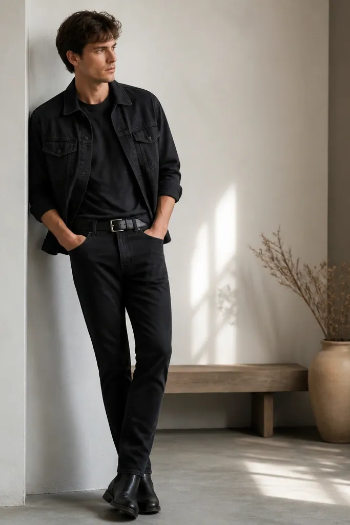Aesthetic black jeans outfit mens modern wardrobe