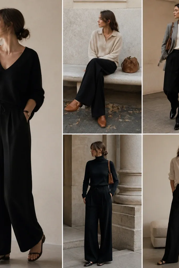Aesthetic black linen pants outfit fall combos