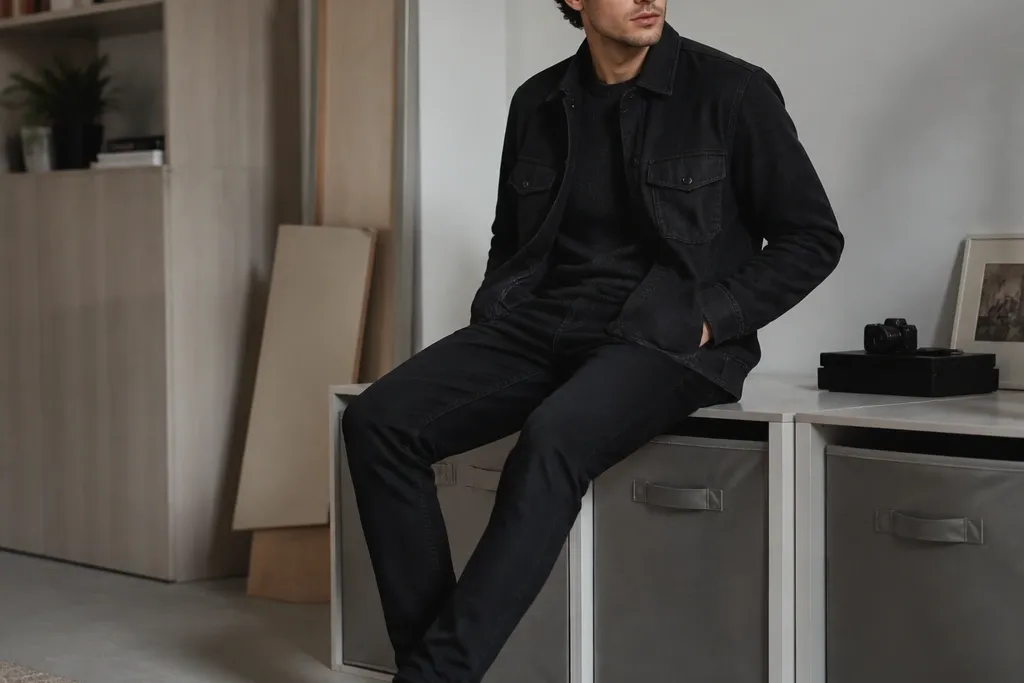 Black jeans outfit mens with storage styling