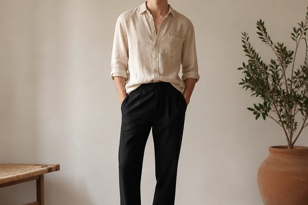 Budget-friendly black linen pants outfit men