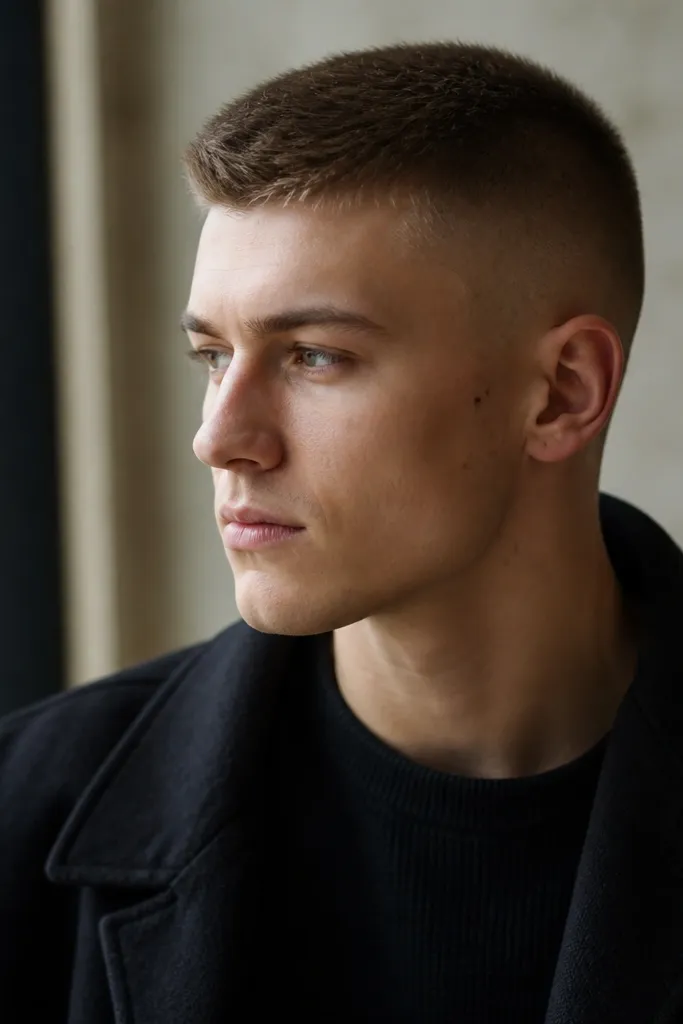Aesthetic buzz cut mens longer on top