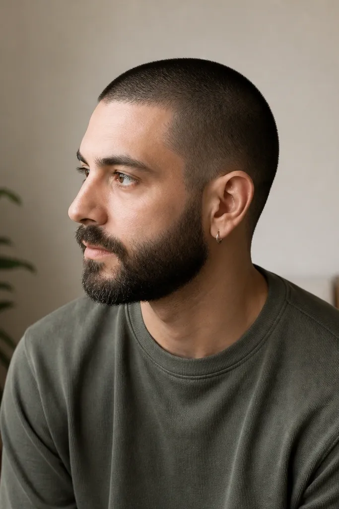 Renters-friendly buzz cut mens with beard