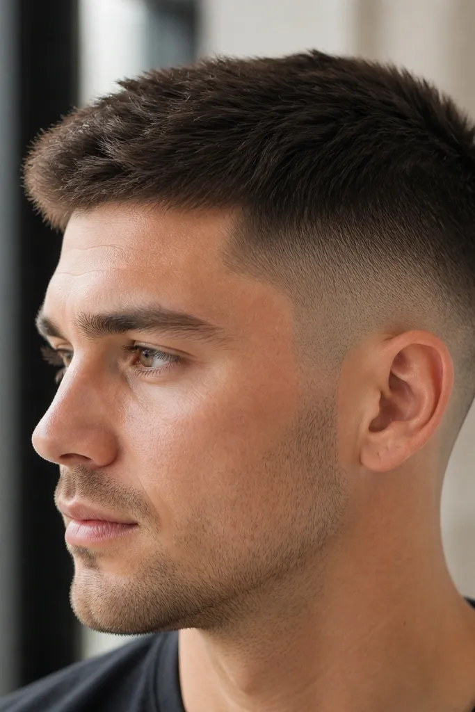 A 1.5 guard top with a side fade that steps through two distinct guard lengths before blending out. The fade is smooth, with a controlled transition from mid-sides down to the shortest edges.