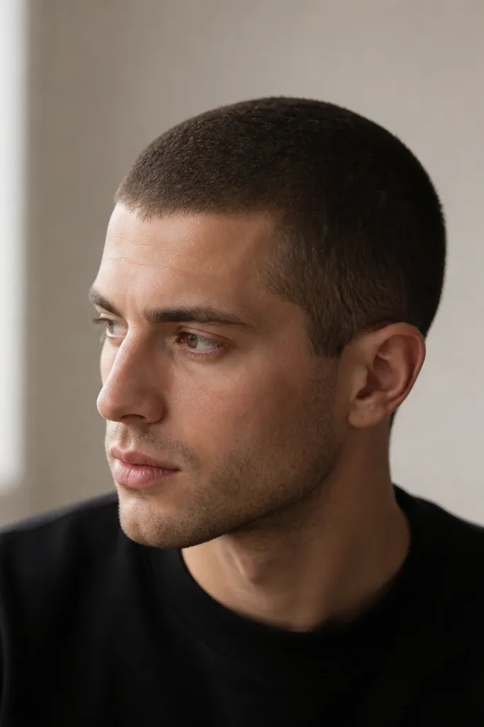 Buzz cut mens curly hair with storage