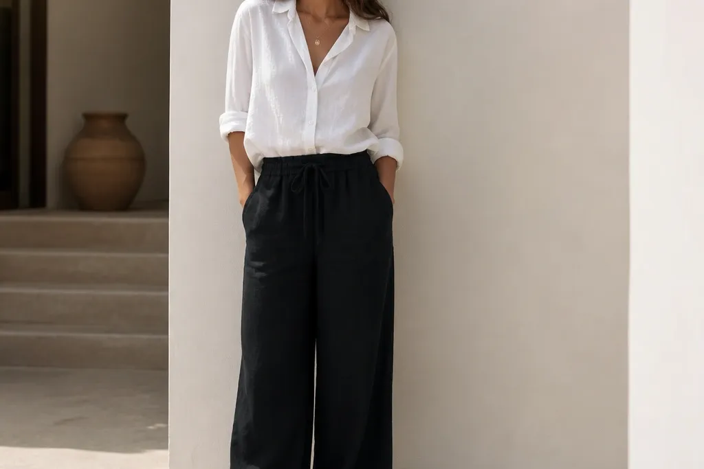 Cozy black linen pants outfit summer casual