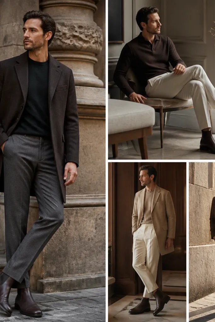 Dark Brown Chelsea Boots Men Outfit Ideas for a Luxe High End Look