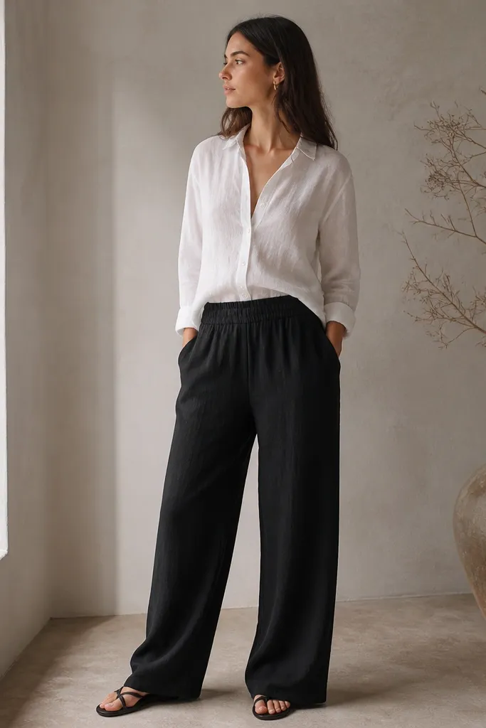 Low maintenance black linen pants outfit aesthetic