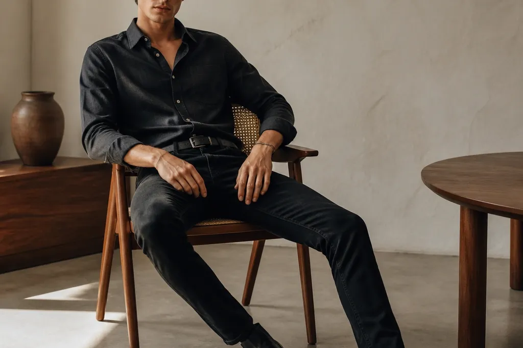 Luxe high end black jeans outfit mens minimalist looks