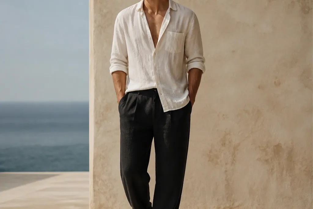 Modern black linen pants outfit for men