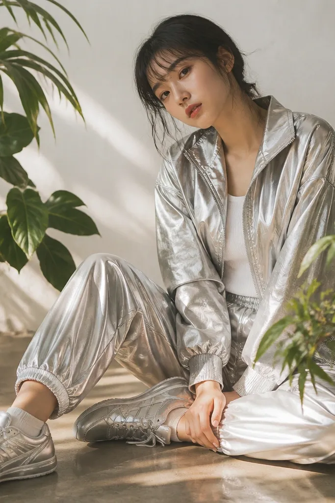 onitsuka tiger mexico 66 silver outfit with plants
