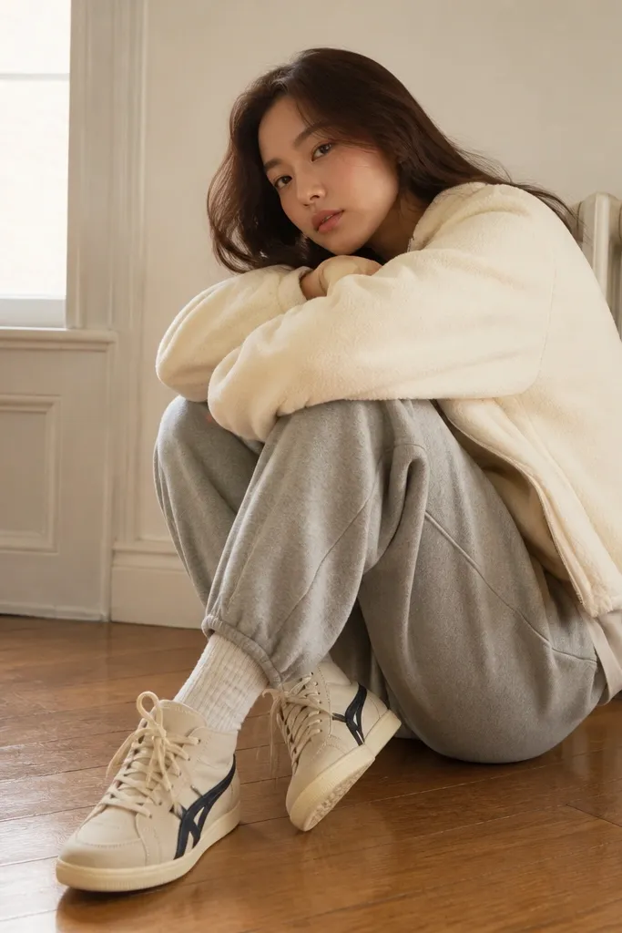 onitsuka tiger mid runner outfit cozy sporty casual