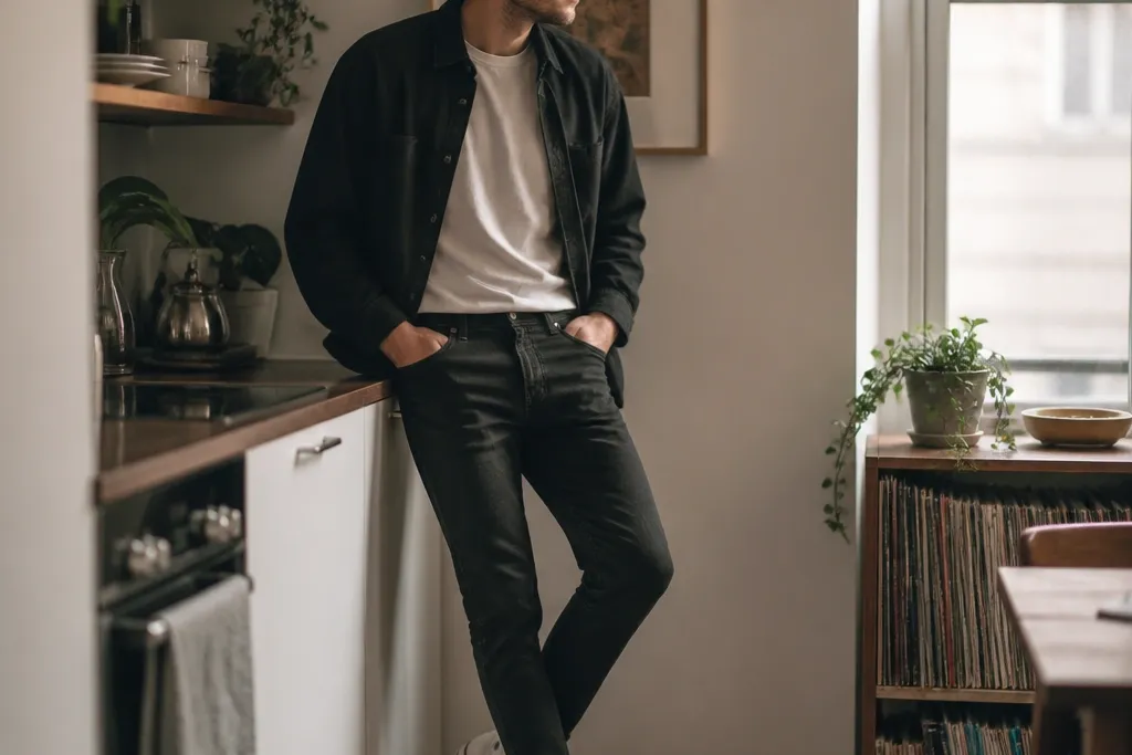 Small space black jeans outfit mens casual outfits