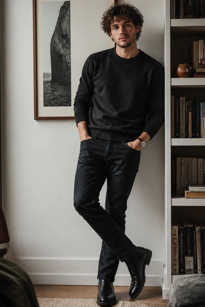 Small space black jeans outfit mens casual outfits